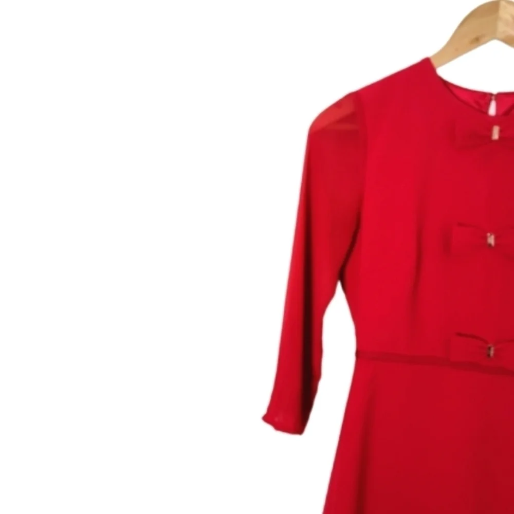 𝅺TED BAKER Red Finna Bow Detail Mini Dress Women's Size  Ted 0/ US 2 - Picture 7 of 15